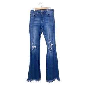 Cello Blue Distressed Flare Jeans Frayed Hem Womens Size 3